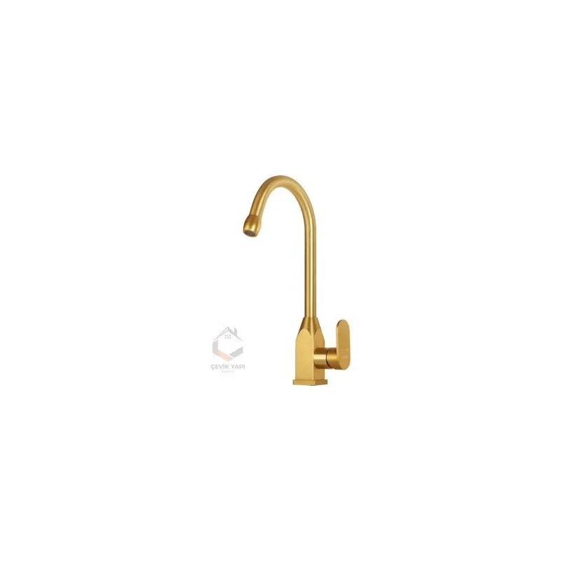 Rudi Gold Kitchen Faucet 360 ° Rotatable-703G Hot Cold Dual Output Lifetime Stainless 2 Pieces 50 CM connection Flex Hose