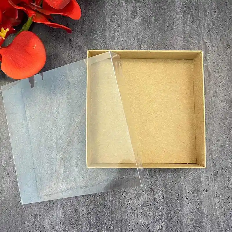 Kraft Gift Box Clear PVC Window Transparent Lid For Guests Cookie Cake Candy Party Wedding Packaging Clothes DIY Boxes Ideas