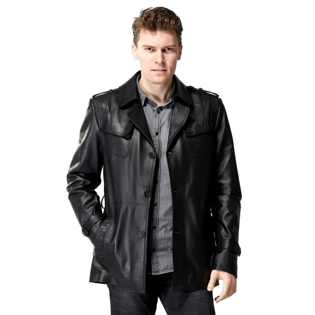 Trench in pelle nera Kagawa maschio Orjinal pelle di agnello autunno inverno 2022 Biker Slim Large Size VintageTürkiye