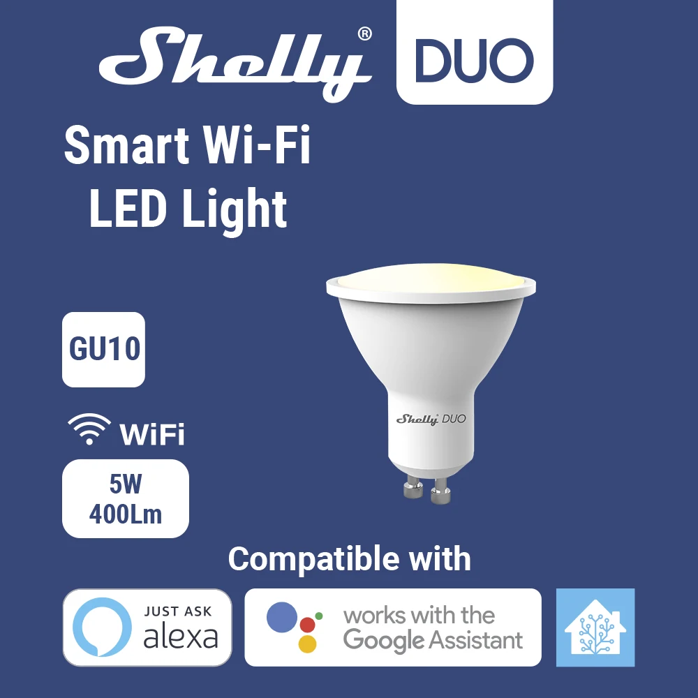 Shelly DUO GU10 White/Rgbw 5W WiFi Smart Light Bulb LED Work with Google Home 220-240V Dimmable Timer Function Magic Bulb