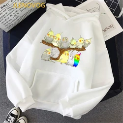 Lovely rainbow birds Cockatiel Parrot print pink hoodies women clothes 2020 cute birds graphic sweatshirt femme kawaii tracksuit