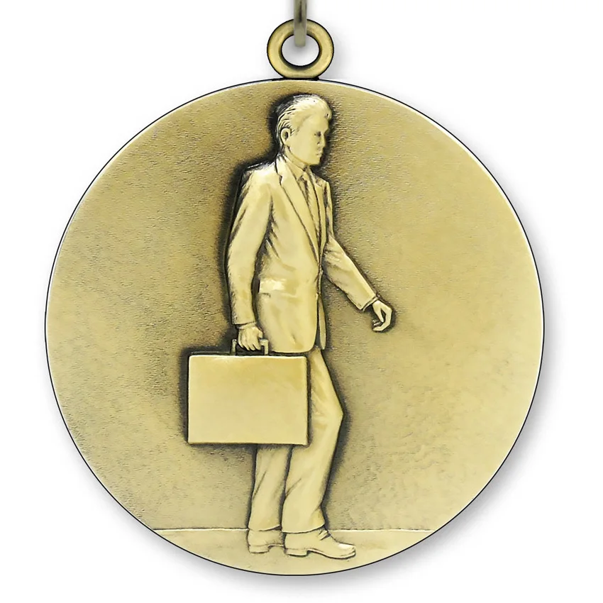 Large Metal Corporate Medal - Gold-6,4 cm - with Neck Ribbon size 2,2cm x 80 cm - Choice of Ribbon Colours.