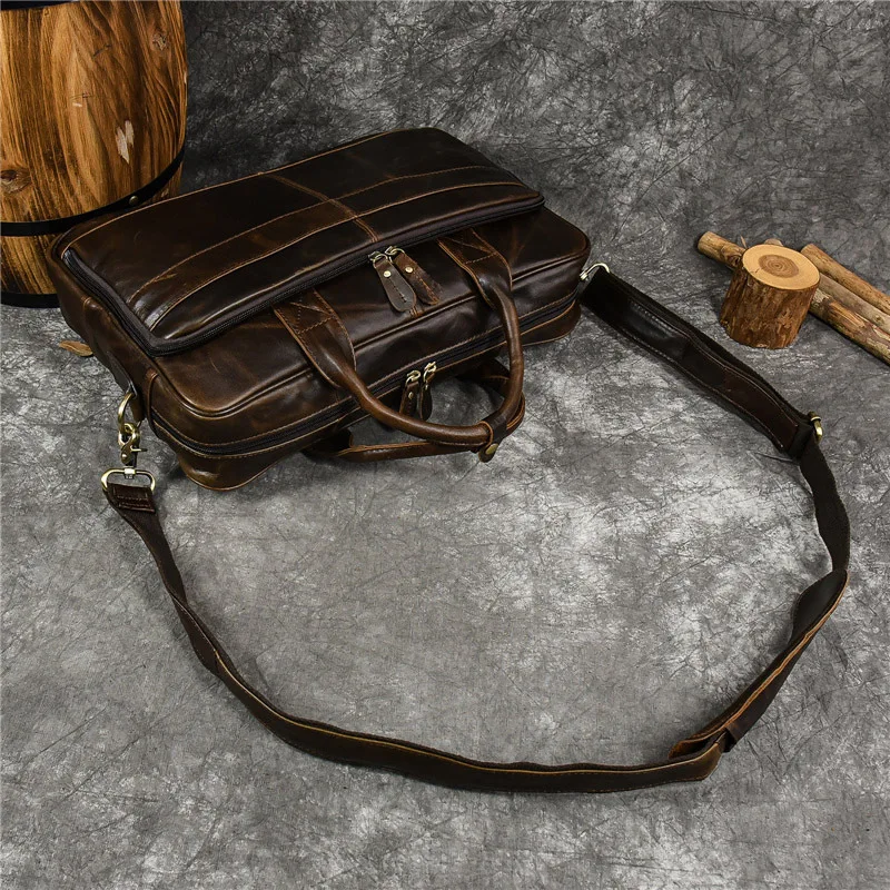 Imagem -03 - Bolsa Grande de Couro Genuíno para Homens Bolsa para Laptop de Negócios Maleta de Viagem Masculina Bolsa de Ombro de Computador de Couro Real