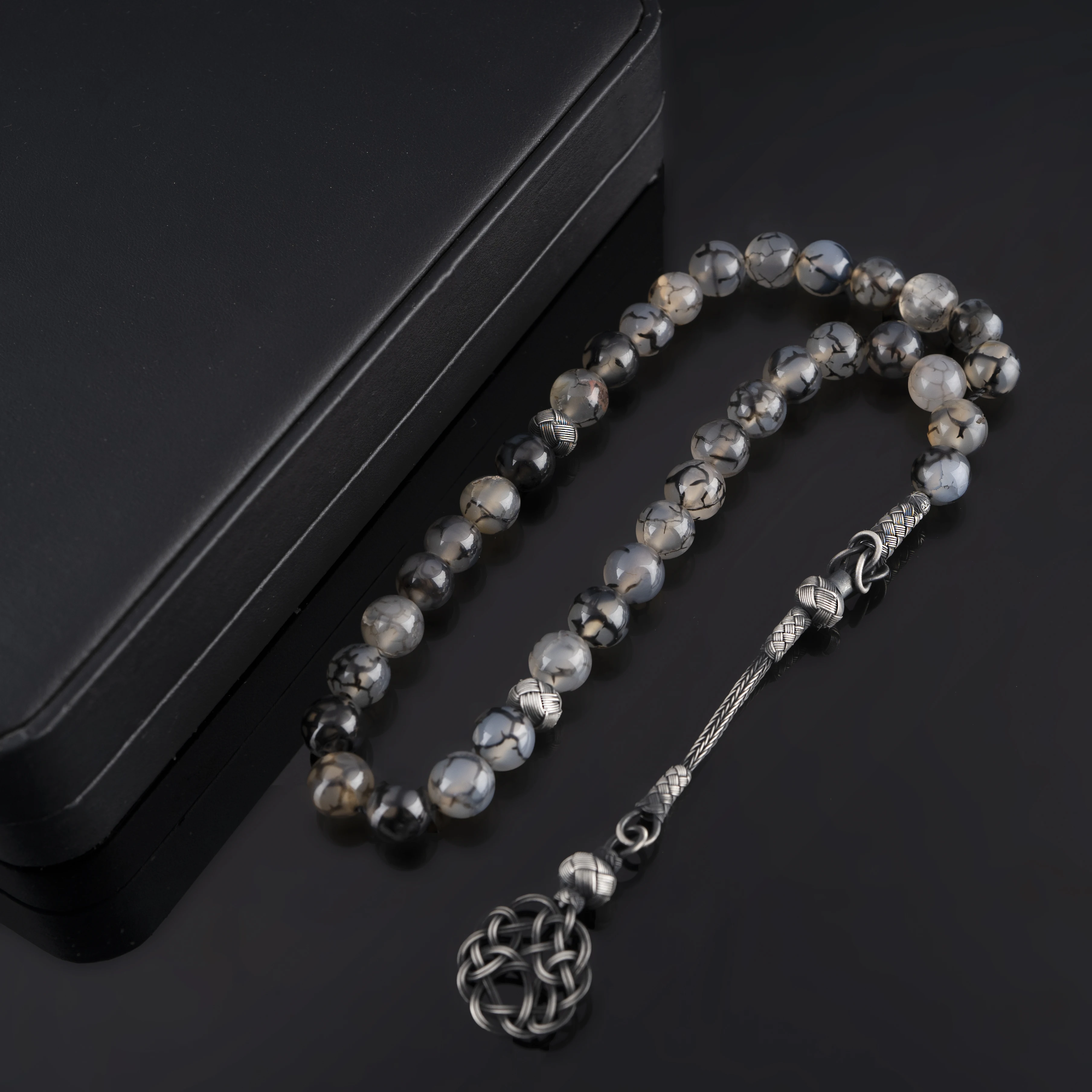 High Quality Guaranteed Muslim rosary 925 Silver Accessories For Men Tassel Original Tiger Eyes stone 33 Pcs size 10mm Blue gray