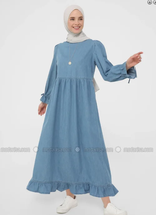 Jeans Dress Muslim dress 2021 female head scarf shirt dress long sleeve Maxi women button Robe femme musulman ARAB DUBAI TURKEY