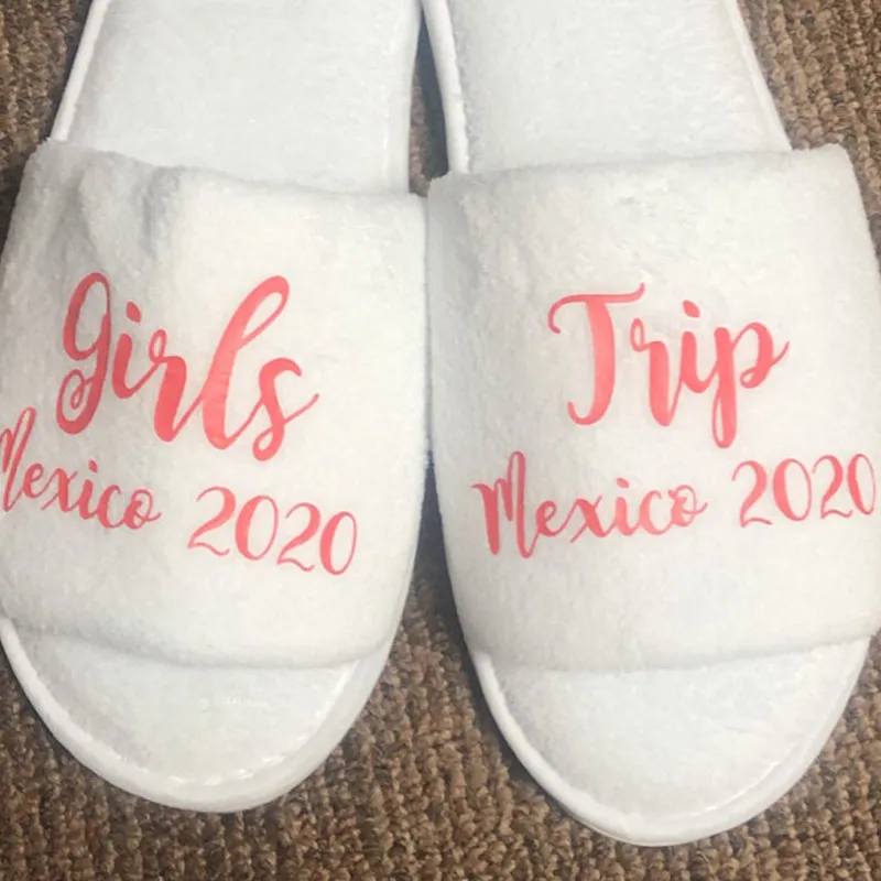 

personalised bride Spa Slippers with name date Girls trip Slippers wedding bridesmaid slippers brithday gift flower girl present