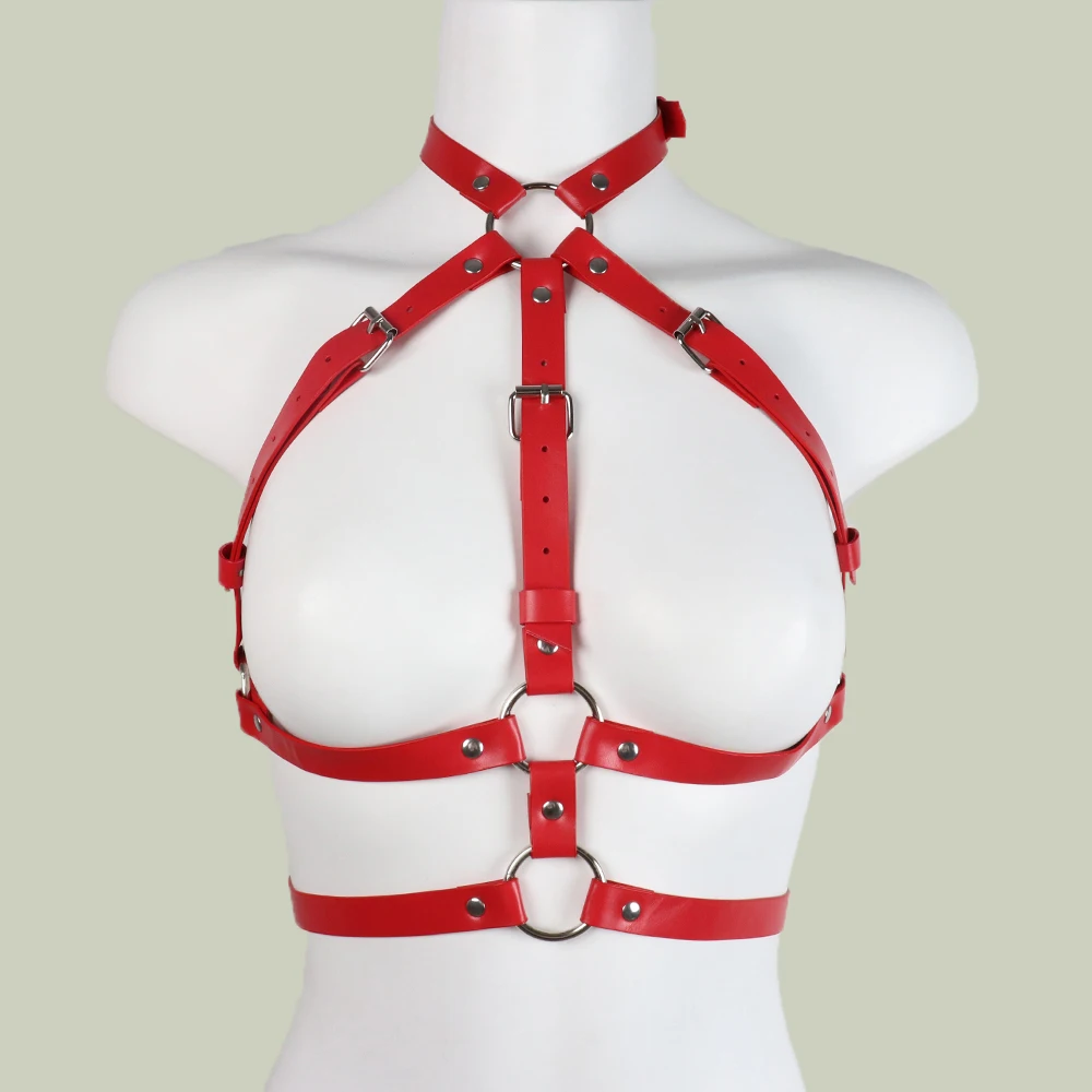 B.CYQZ Body Harness Woman Red Leather Chest Bra Cage Punk Suspenders HAR Goth Garter Belt Sexy Bondage Lingerie Rave Outfit 2021