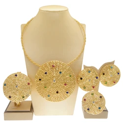 Dubai Women's Jewelry Set Round Large Pendant Colorful Artificial Stone Necklace Earrings Exquisite Wedding Gift