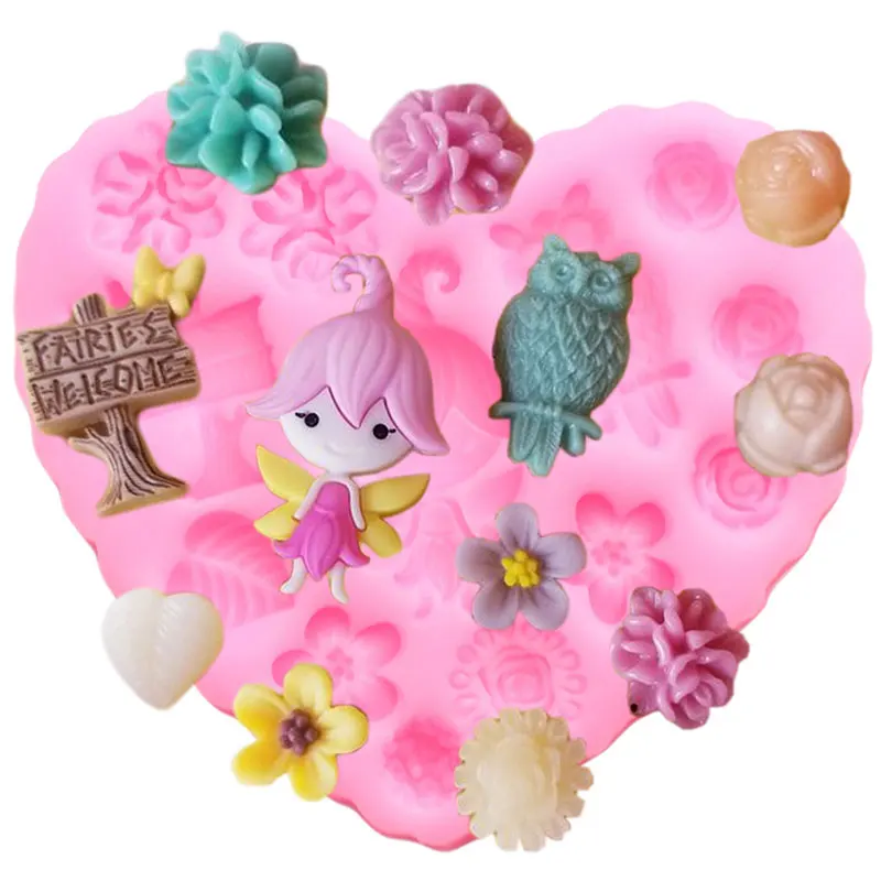 Fairy Garden Silicone Mold Flower Gnome Home Window Door Fondant Cake Decorating Tools Leaf Mushroom Candy Clay Chocolate Moulds