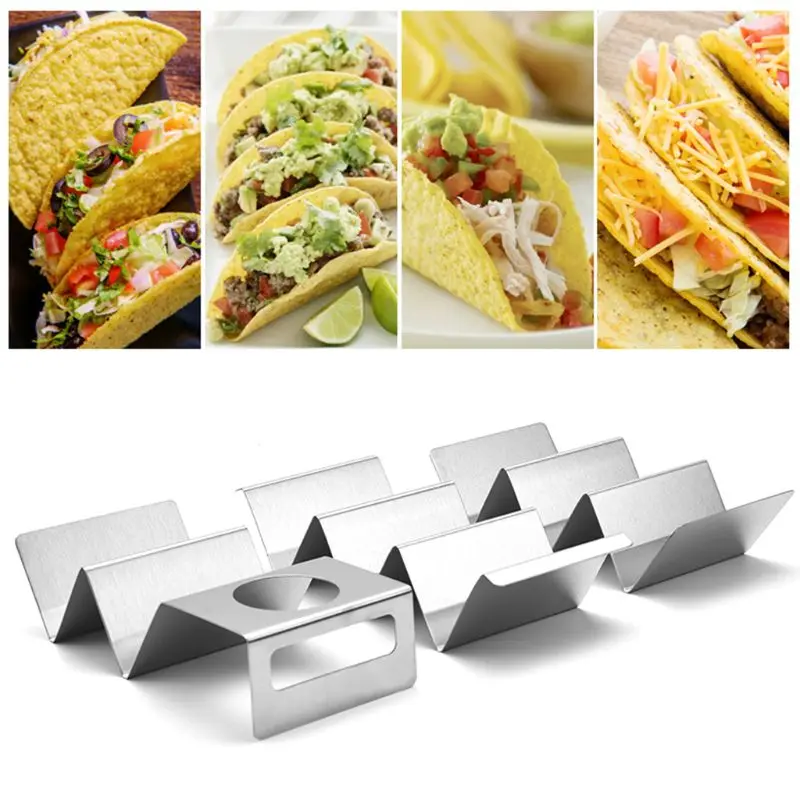 Taco Holder Stands Stainless Steel with Easy-Access Handle, Oven, Grill, and Dishwasher Safe,