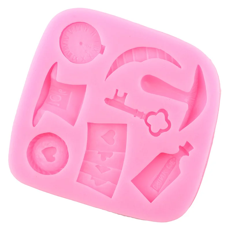 Alice Wonderland Silicone Mold Poker Magic Clock Key Fondant Molds Cake Decorating Tools Candy Clay Chocolate Gumpaste Moulds