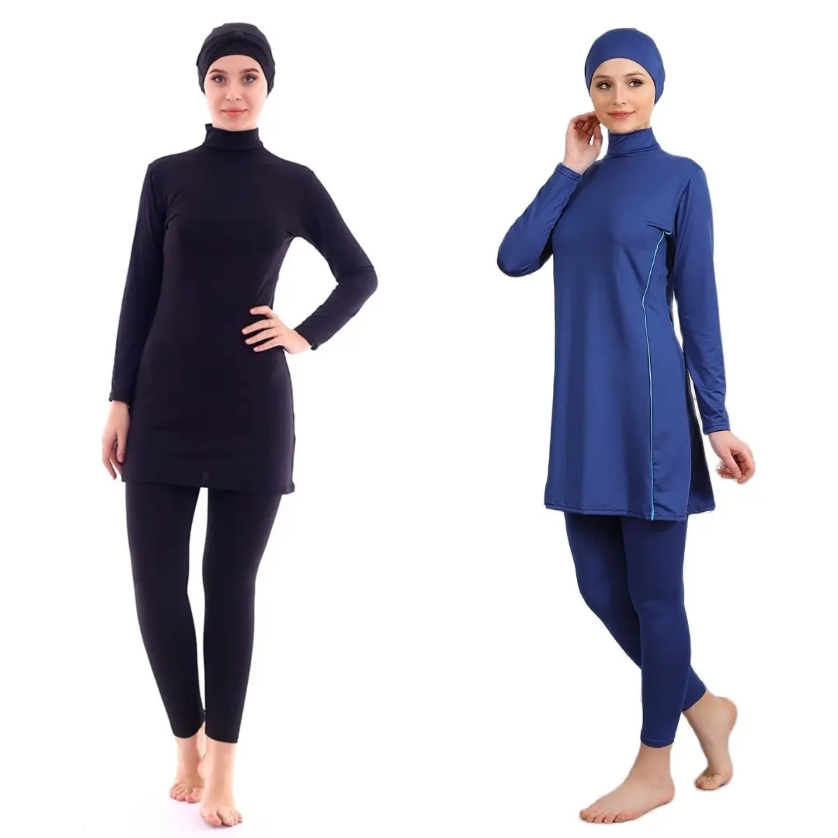 Solid Color Hijab Swimsuit Women Swimwear Long Sleeve Hashem Unlined Swimming Elastic Muslim  Stand Collar Summer Sea Swimming