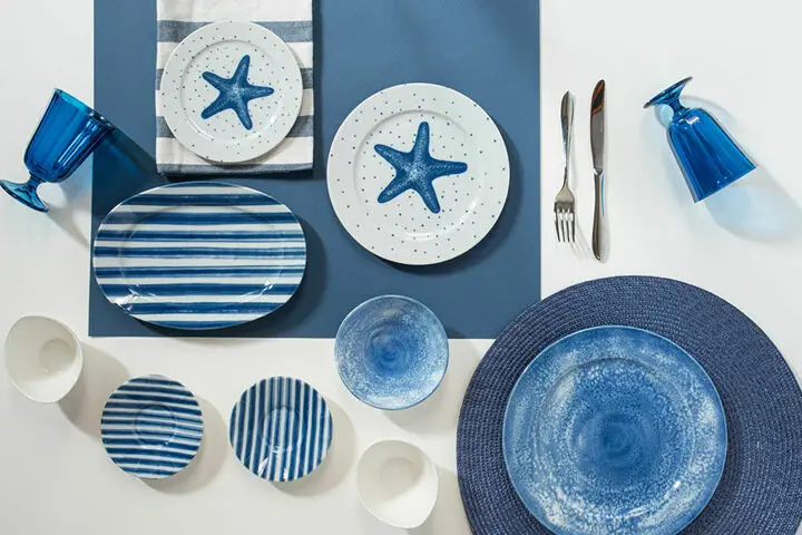 Porland 6 Person 36 PCS Star Fish Porcelain Durable Blue Dinnerware Set