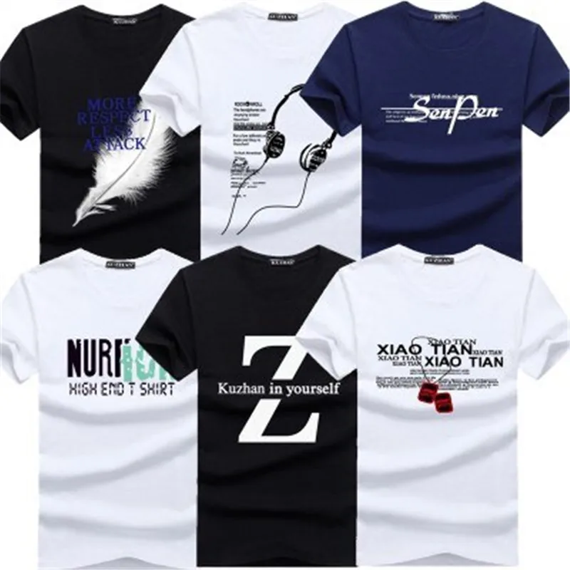 6Pcs/lot summer New Fashion Brand Trend Print Slim Fit T Shirt Men Tee O-Neck Casual Men T-Shirt Cotton T Shirts Plus Size S 5XL