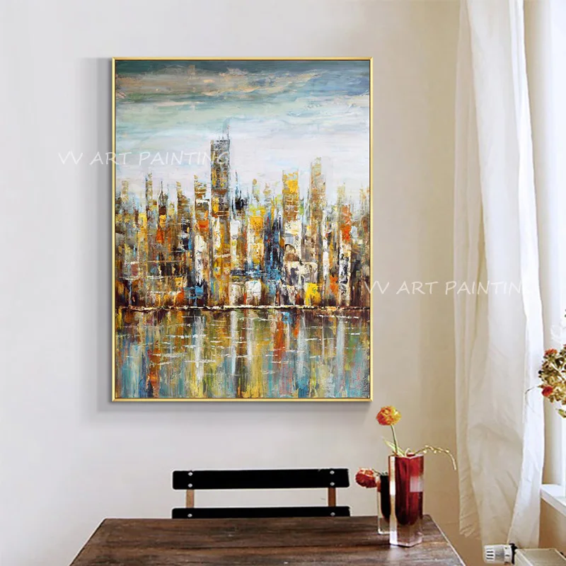 

Pop Art City Building Modern 100% Handpainted Thick Oil Paintings on Canvas Modern Art Best Gift Pictures Home Decoration