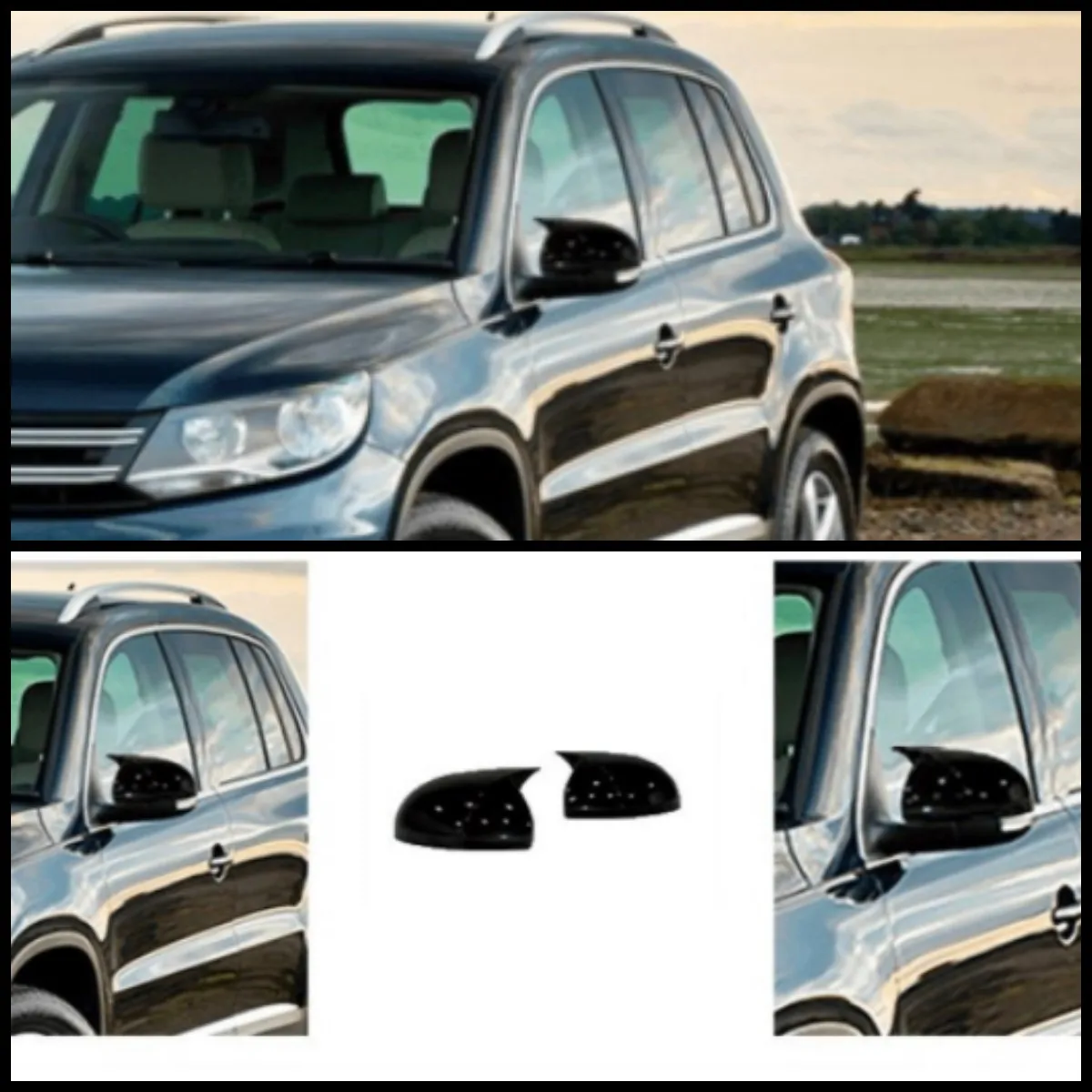 

For Volkswagen Tiguan 2008-2015 2 Pieces High Quality ABS Plastic Bat Style Mirror Covers Caps RearView Mirror Case Cover Black