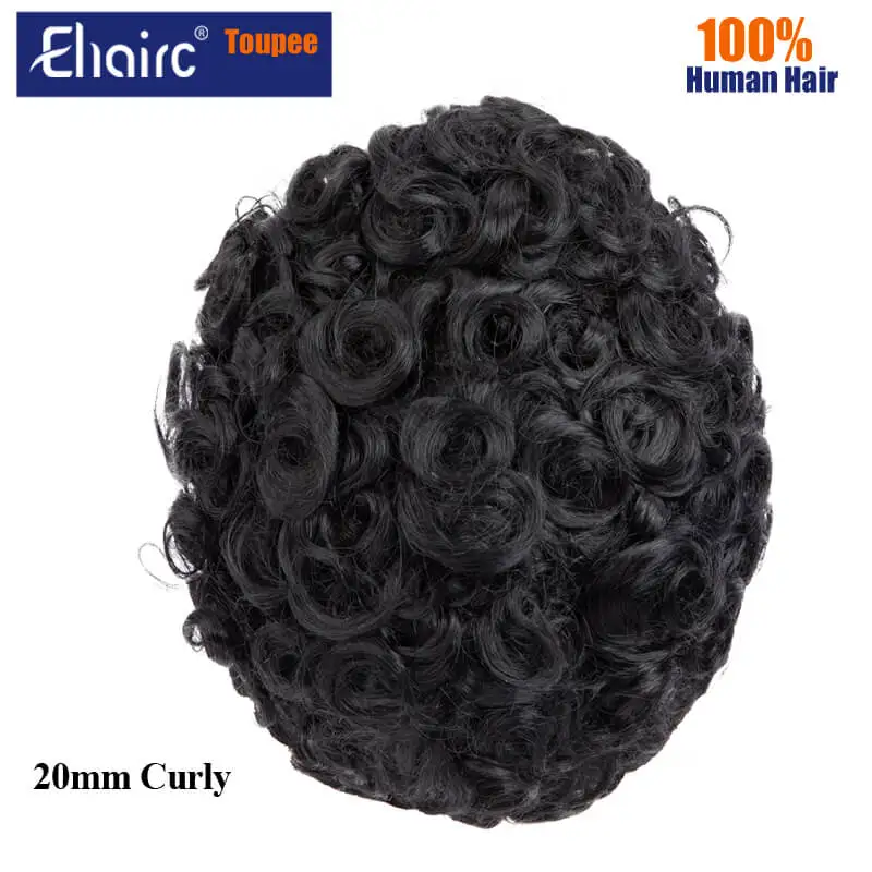 20mm Curly Toupee Men 0.1mm Injection Skin Male Hair Prosthesis Durable Wigs For Men 100% Human Hair Wigs System Unit Mens Wig