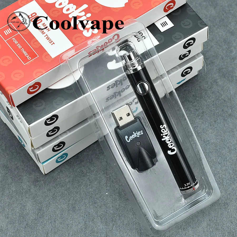 Ciasteczka Twist bateria długopis Vape 350mAh dół 3.3-4.8V podgrzewanie VV bateria do waporyzatora Usb zestaw ładujący do 510 gruby wkład olejowy