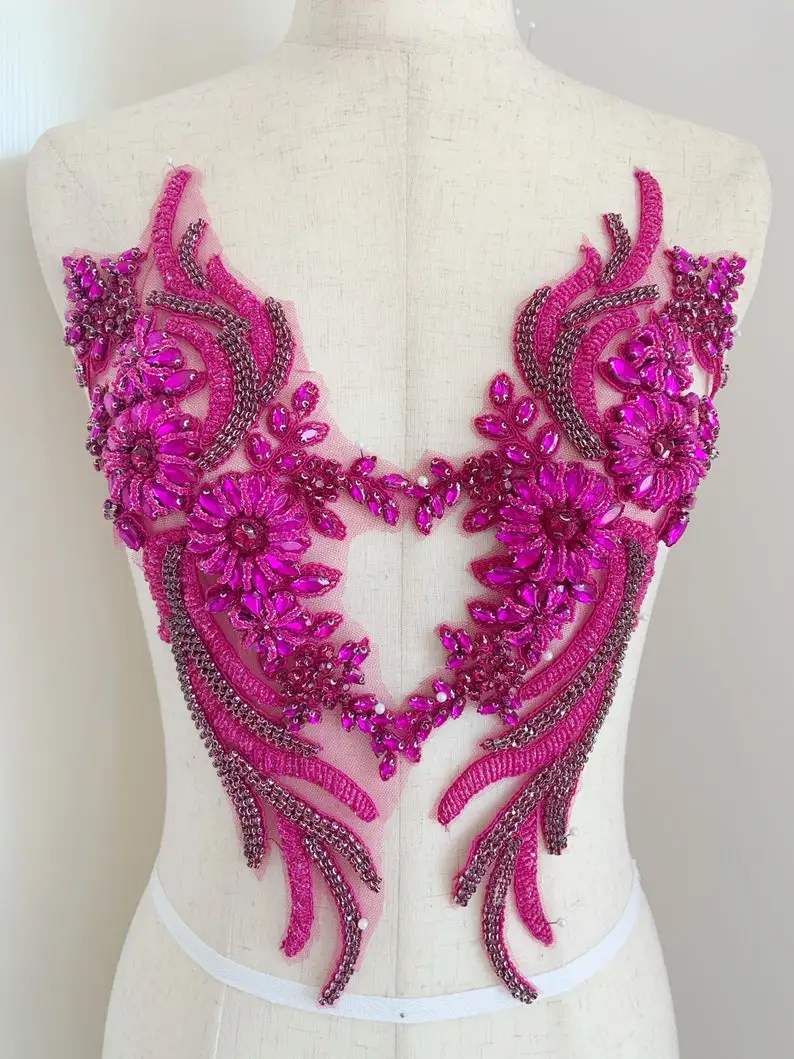 lavender Purple Rhinestone Applique for Couture Dance Costume Crystal Bodice Patch For Dress