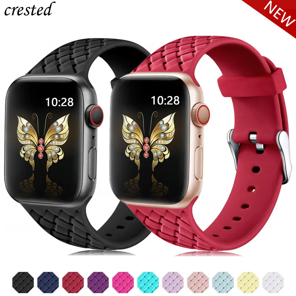 Silicone Strap for Apple watch band 44mm 40mm 45mm 41mm 42mm 38mm Accessories Woven Pattern bracelet iWatch series 6 5 4 3 SE 7