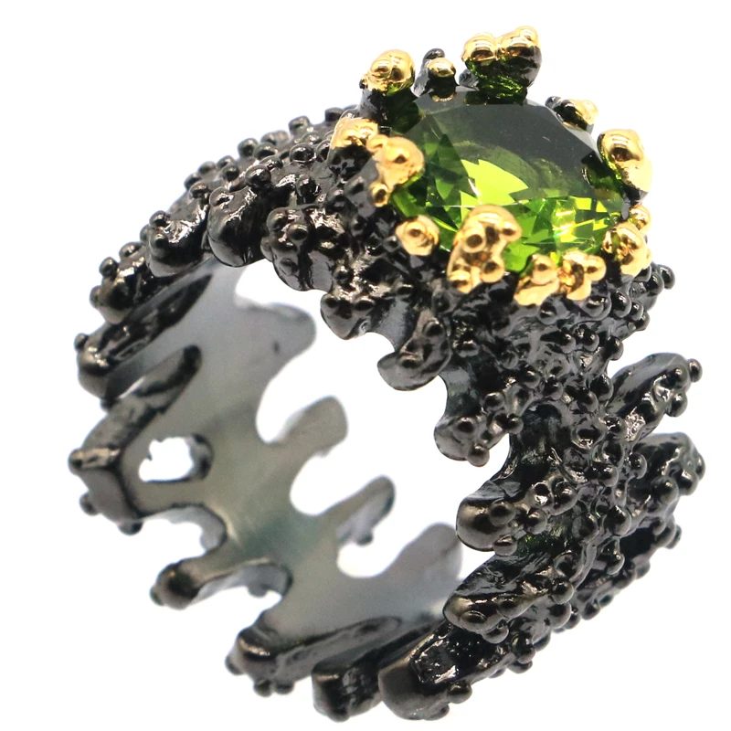 

Buy 3 get 1 free 17x14mm Neo-Gothic Vintage Aquamarine Green Peridot Tanzanite For Man Cool Black Gold Silver Rings