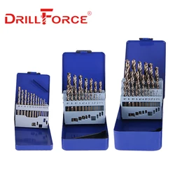 DRILLFORCE 13/19/25PCS HSS M35 Cobalt Drill Bit For Metal Stainless Steel Wood Drilling Bits Set 1~13mm Power Tools Accessories
