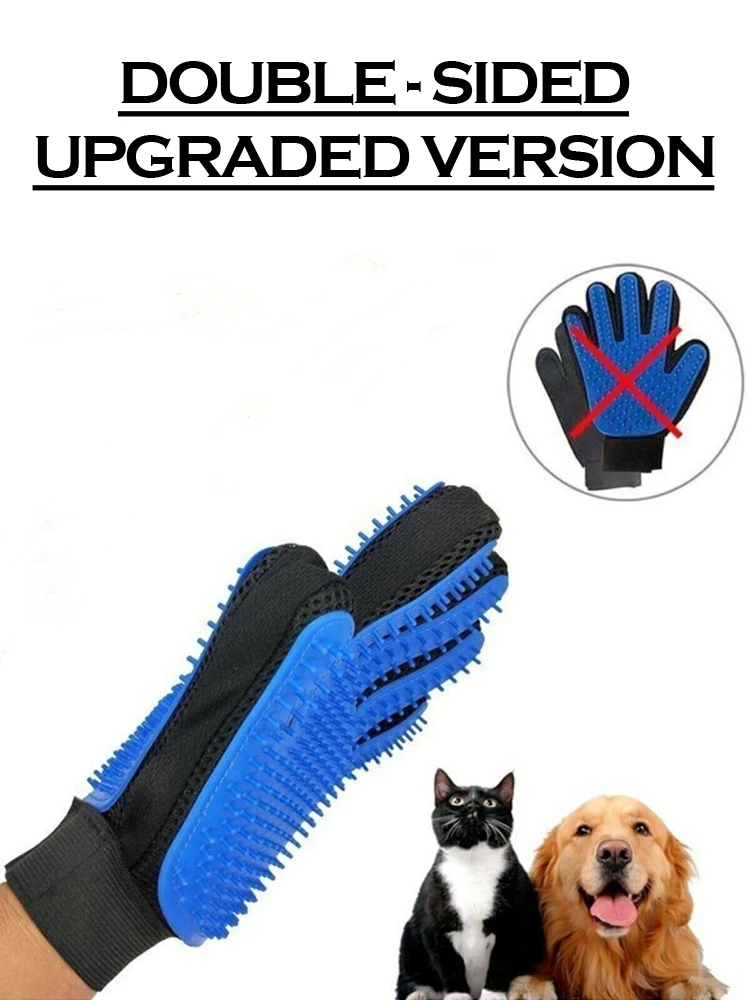 DOUBLE SIDED Cat and Dog Pet Grooming Glove Silicone Brush Comb Deshedding Hair Gloves Dogs Bath Cleaning Supplies Animal Combs