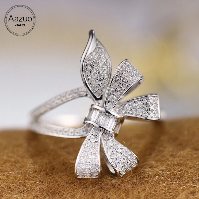 Aazuo 18 Karat massives Weißgold echter Diamant 0,35 ct h si luxuriöser Bowknot Ring begabt für Frau Deluxe Bankett Modeschmuck au750