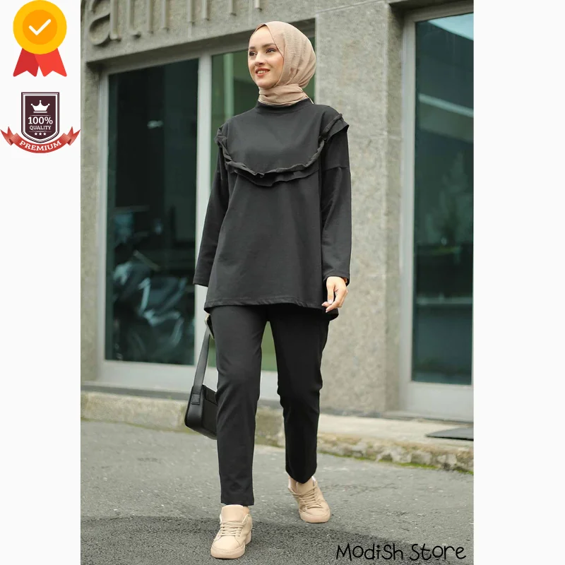 Hooded Tracksuit Muslim Set Large Sizes 2021 Islamic Clothing Arabic Dubai Abaya Hijab Dress Muslim Fashion Kaftan Arabic Garmen