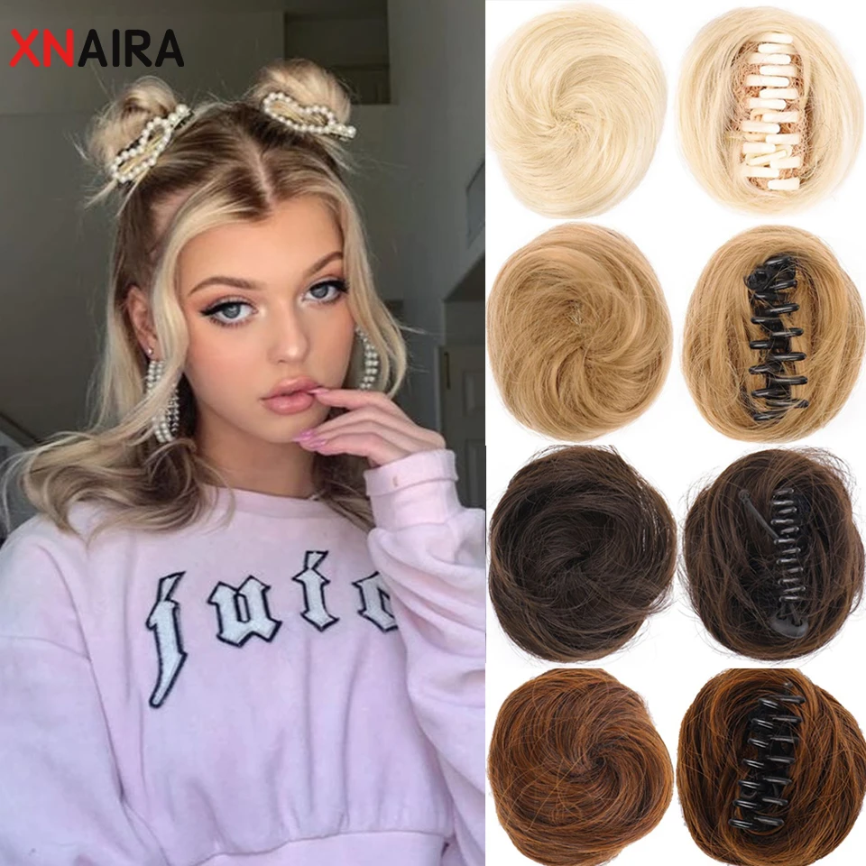 XNaira Synthetic Claw Clip Bun Bun Curly Clip Heat Resistant Women's Hair Blonde White Black Bun Wig