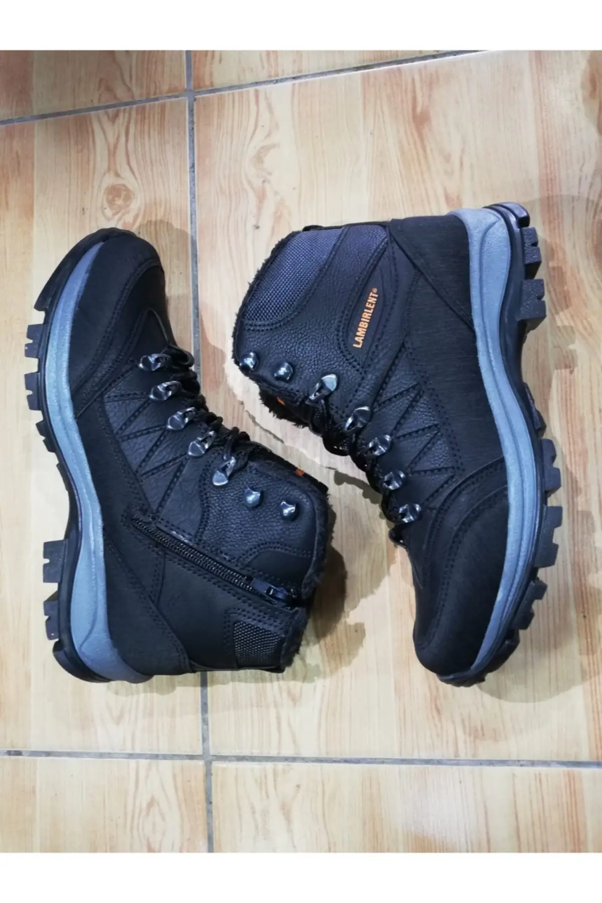 Unisex Black Trekking Boots 36 - 37 - 38 BLACK TREKKİNG BOOTS ARTIFICIAL LEATHER WARM INNER LINER THERMO SOLES LACED HAND ZIPPERED