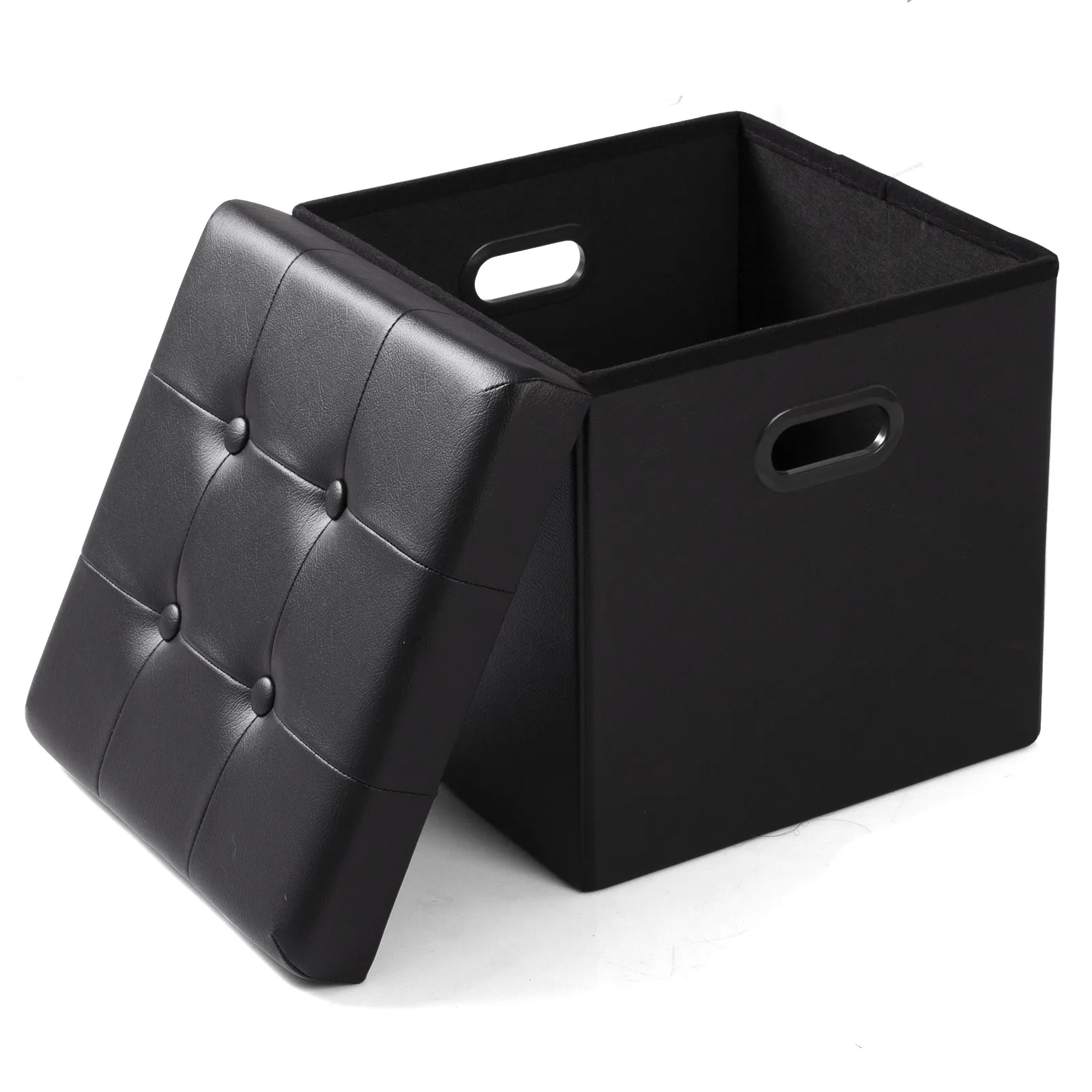 1PC Faux Leather White/Black Footstool Cube Chest Ottoman Pouf Footrest with Storage Foldable Stool Storage Box Home Seat Bench