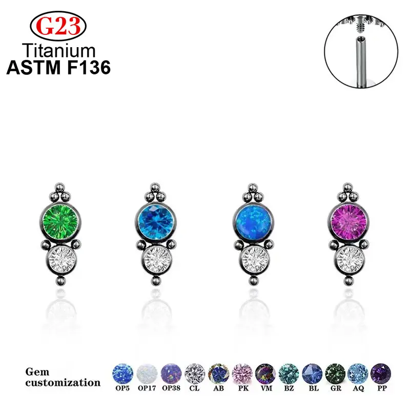 Best Selling ASTM F136 Implant Grade Curved 5 Round Zircon Nose Stud Labret Lip Tragus Earrings Piercing Body Jewelry For Women