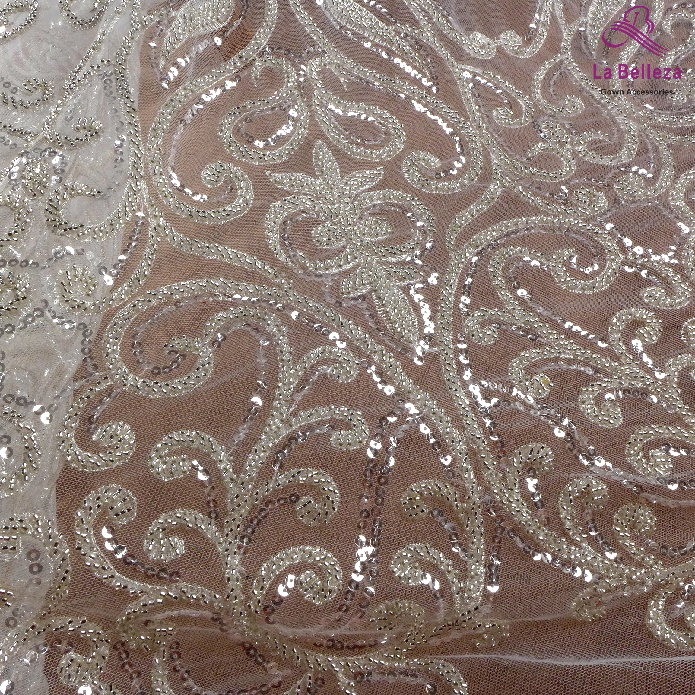 La Belleza 2021 fashion bridal lace,Large patterns lace fabric,silver beading wedding dress lace fabric 45\'\' width 1 yard