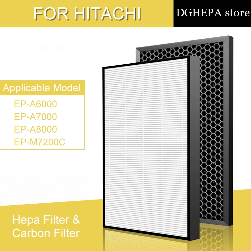 Replacement for Hitachi air purifier EP-A6000 EP-A7000 EP-A8000 EP-M7200C True HEPA Filter and Activated Carbon Filters