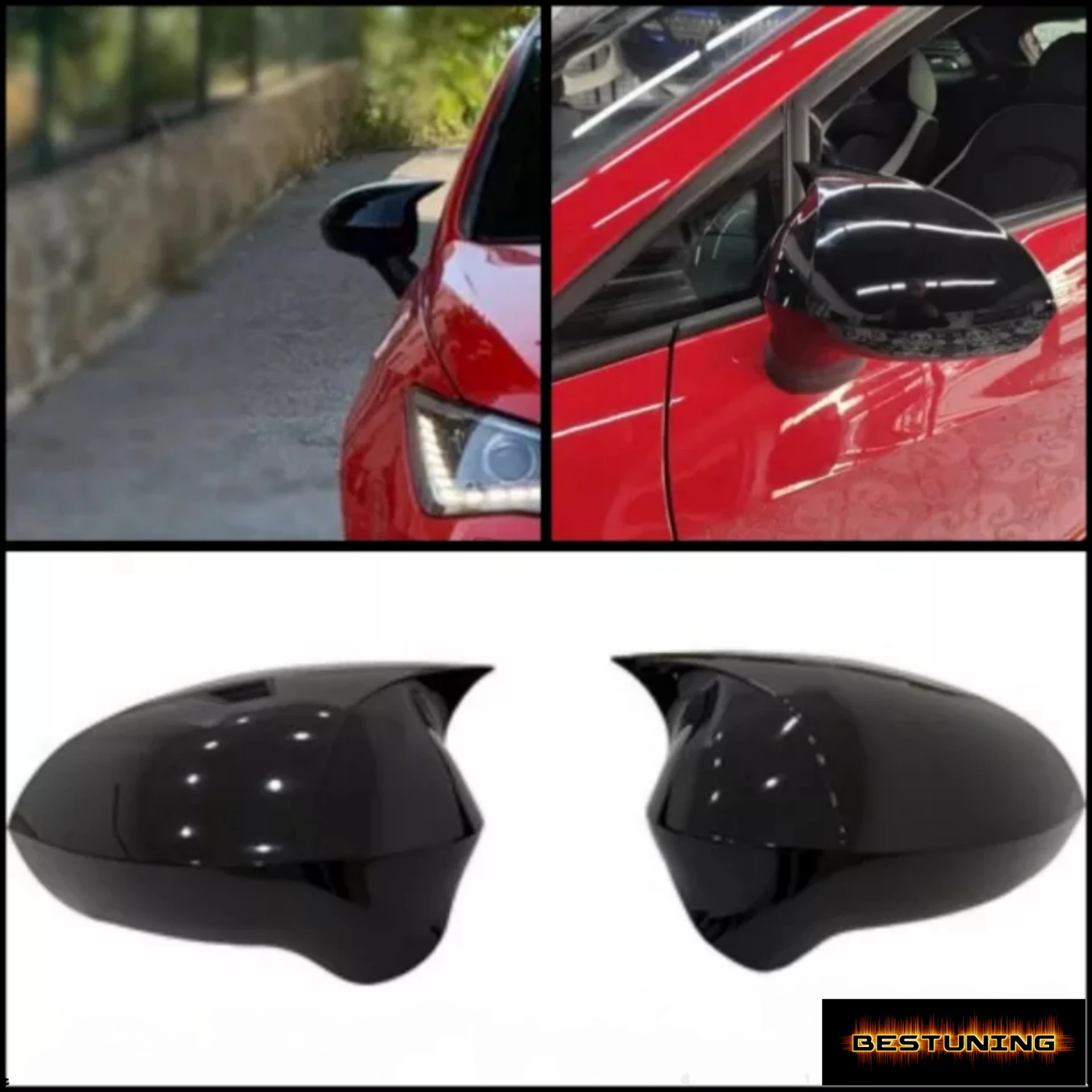 Bat Style Mirror Cover For Seat Ibiza 2009-2017 Car Accessories 2 Pieces Cover Glossy Black Shields Exterior Parts Sport