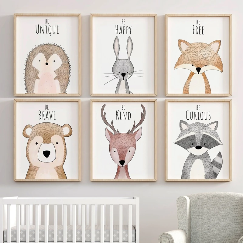 

Woodland Animals with Inspirational Quote Canvas Wall Print Painting Nursery Motivational Poster for Kids Bedroom Home Decor