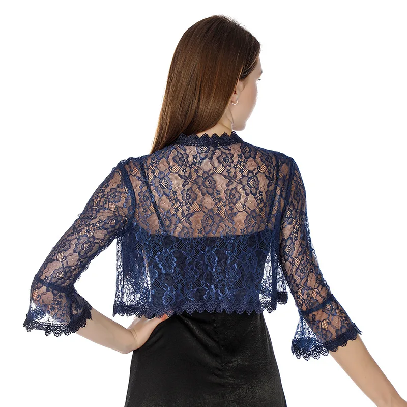 Elegante Roze Bruiloft Jas Wraps Grey Navy Black Lace Bolero Bruids Bolero Jasje Korte Mouwen Vrouwen Formele Prom Bolero