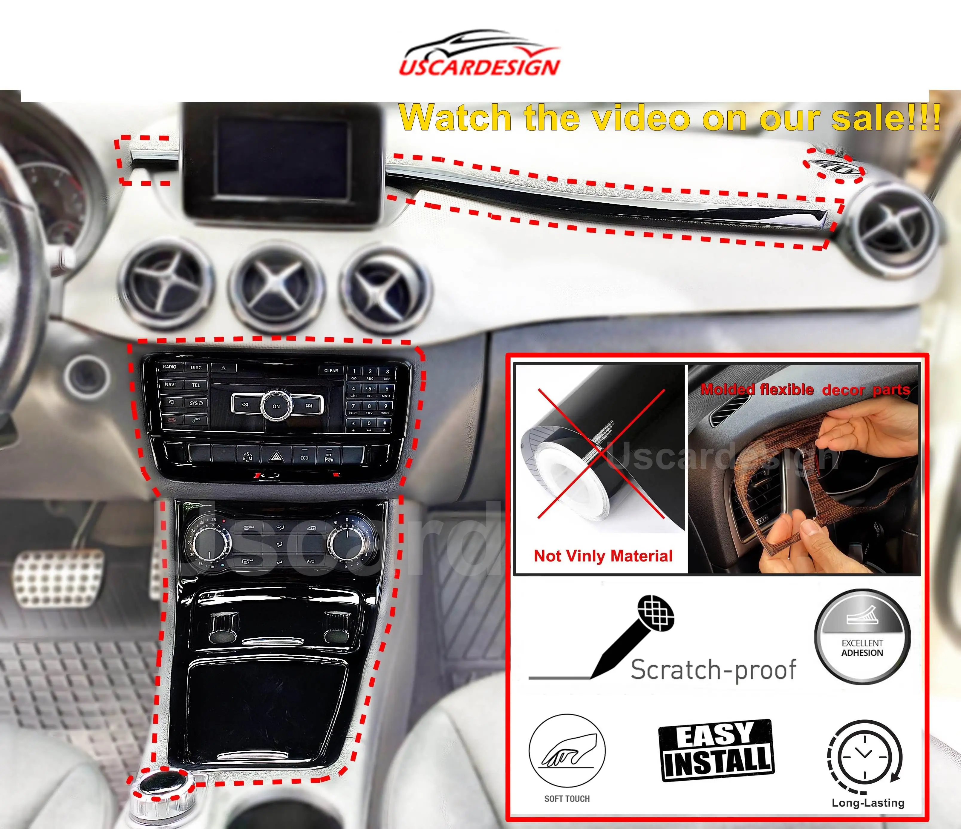 Car Decoration Set For Mercedes B W246 (2011 - 2018) Full (Dashboard + Doors) Decal for Car, Mercedes Accessories, Car Coating