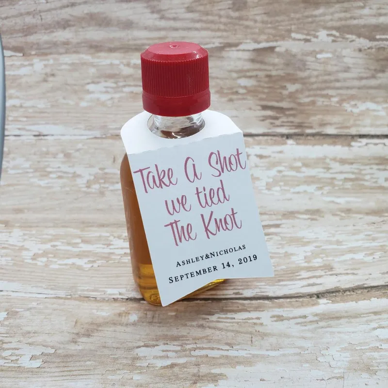 take a shot we tied the knot, mini liquor bottle tags, Custom liquor bottle hang tag, Design wedding favor, bridal shower favor