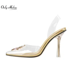 Onlymaker Slip-On Shoes For WomenTransparent Stilettos Pointed Toe Crystal Multicolor High Heel Pumps Jelly Heels