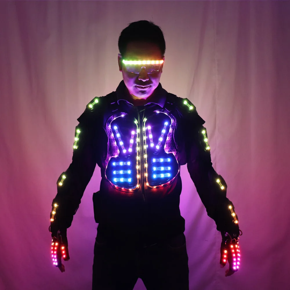 Full color LED Luminous Armor Light Up Jacket Glowing Costumes Suit Bar Dance Team DS Singer DJ Nightclub gogo Costume