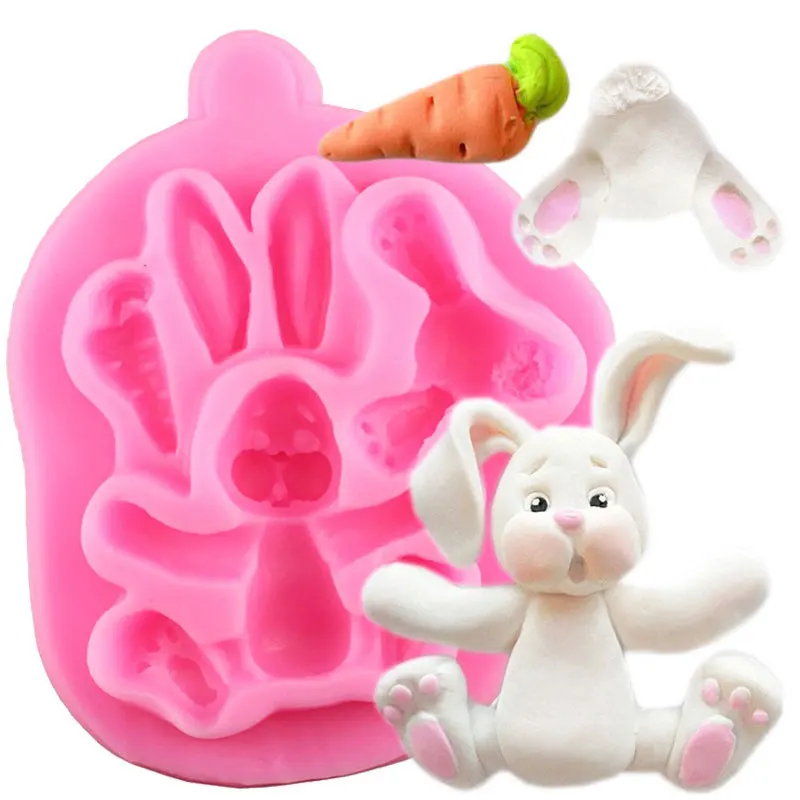 Easter Rabbit Silicone Mold Bunny Ears Chocolate Fondant Molds Cake Decorating Tools Cupcake Topper Candy Polymer Clay Moulds