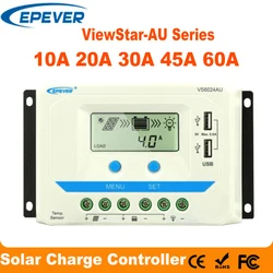 EPever 60A 45A 30A 20A 10A Solar Charger Controller 12V 24V Auto Backlight LCD Solar Panel Regulator Dual USB ViewStar-AU Series