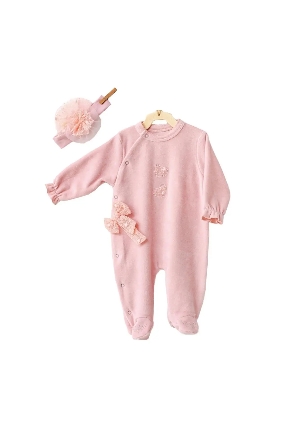 Andywawa AC21185 Hello Little Lady Velvet Bebe Jumpsuit Pink