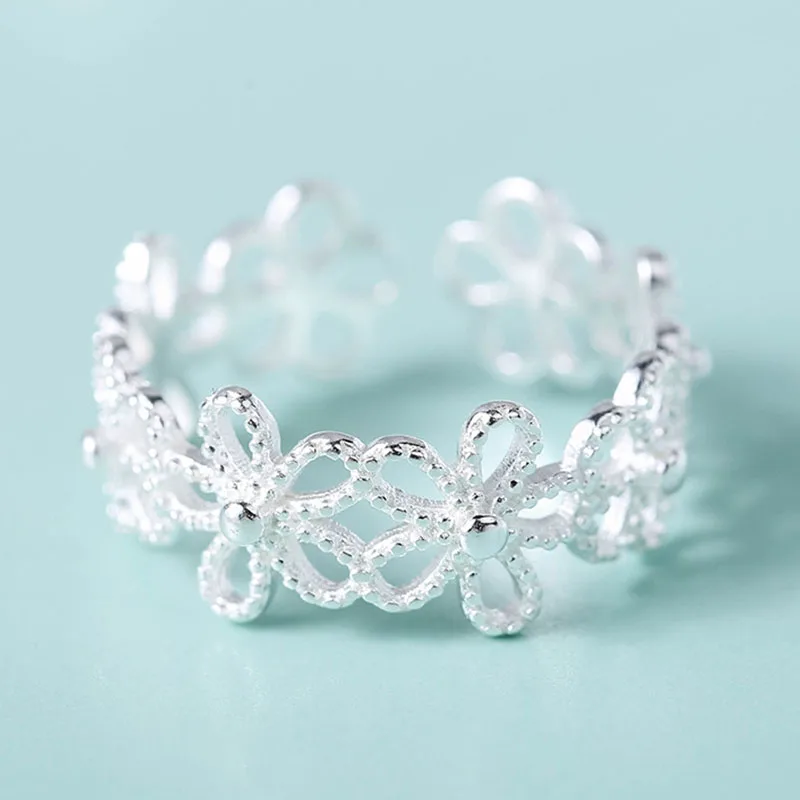 Versilberte Blütenblätter-Ringe für Frauen, süßer, schlichter, modischer, offener, verstellbarer Schmetterlingsring, Partyschmuck, Geburtstagsgeschenk – Detail 7