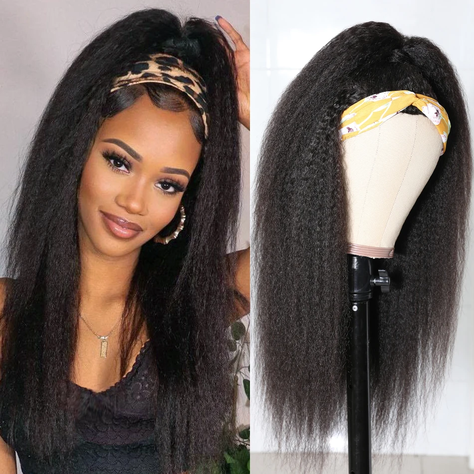 UNice Hair Kinky Straight Half Wig Human Hair Glueless Wig Ready To Wear Headband Wig