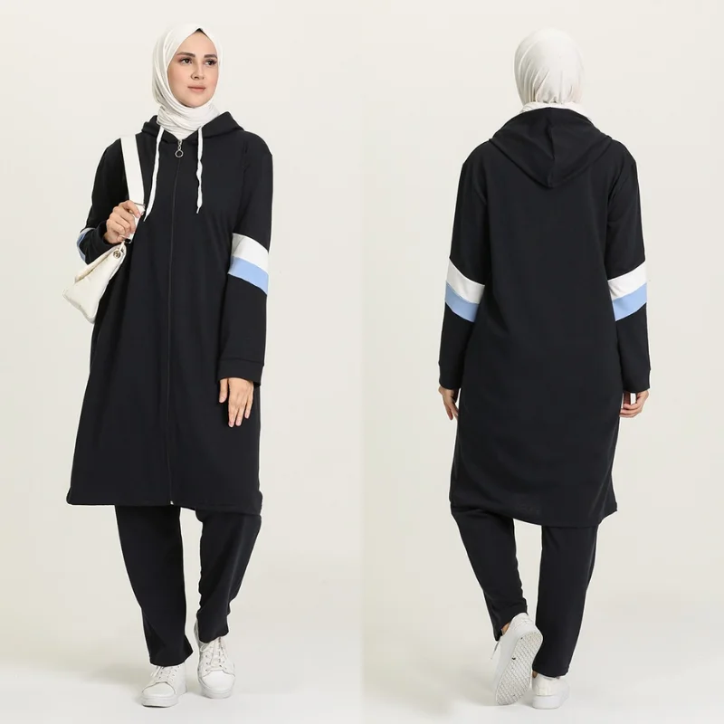 2021 season hooded tracksuit 2 piece muslim women hijab plus size tracksuit fashion zipper Dubai Islamic sports arabia turkey