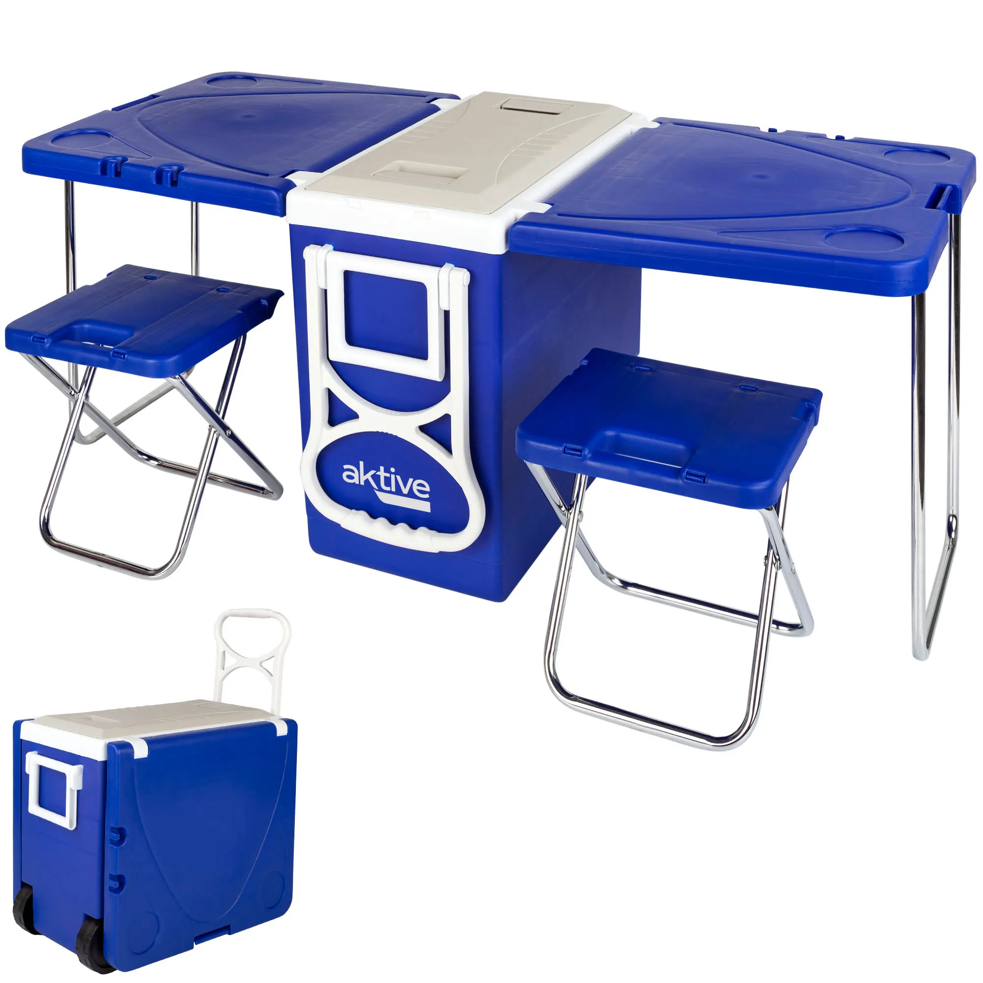 Fridge with folding table and camping stools Aktive, portable tables, folding camping table, camping table with chairs, camping tables and chairs, camping folding table, portable fridge, folding camping furniture