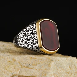 Natural Agate Stone High-Quality 925 Sterling Silver Rings Jewelry Made in Turkey in a Luxurious way for men with Gift Shopping